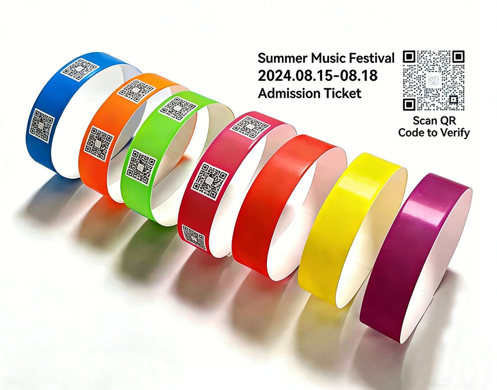 Gelang Tyvek dengan barcode dan kode QR