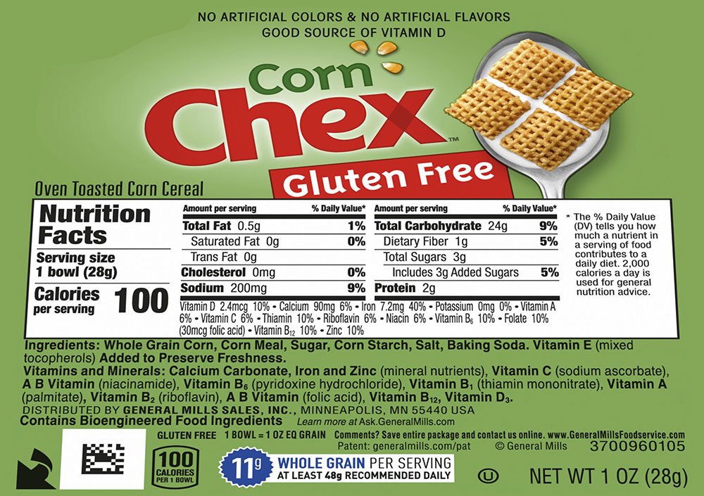 Label Nutrisi Corn Chex
