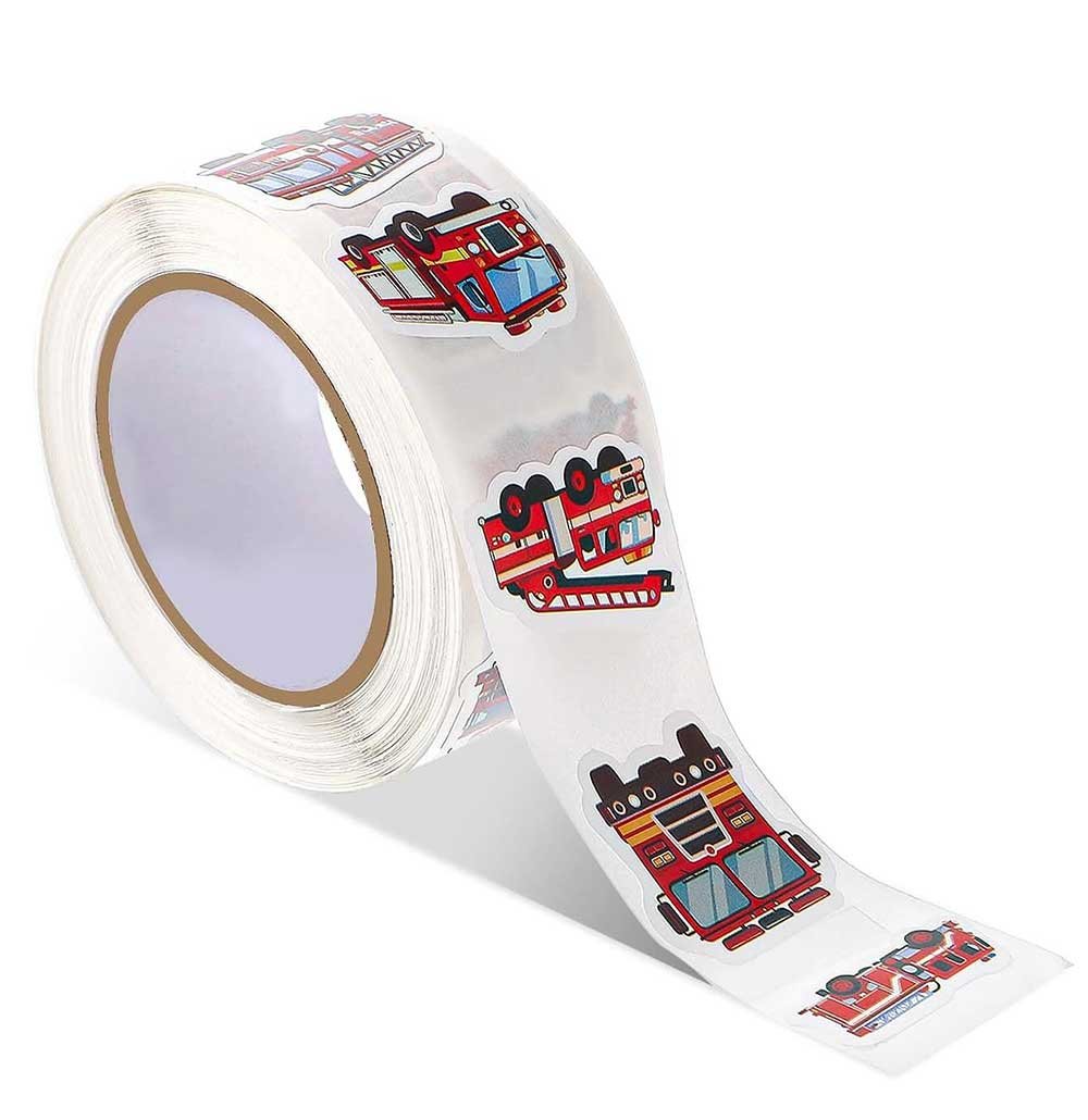 Set stiker kendaraan pemadam bergaya kartun untuk model dan hobi